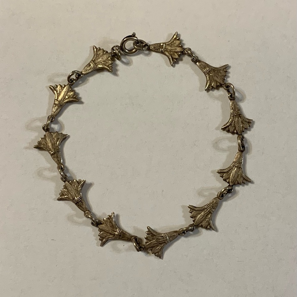 Vintage .800 Sterling Silver Fan Egyptian Link Bracelet 7.5” 6.8 Grams Antique